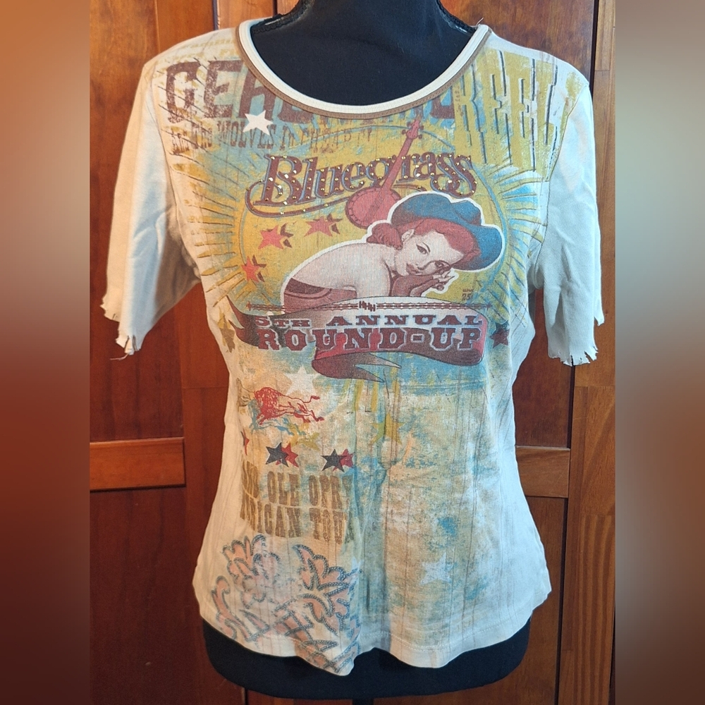 SUSAN LAWRENCE Cream Graphic Short Sleeve Top